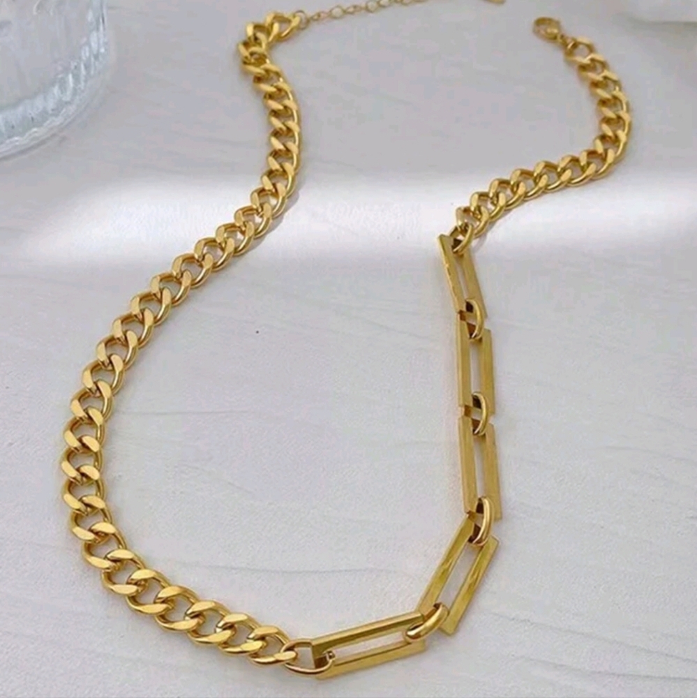 NEW Asymmetrical Gold Toned Stainless Steel Necklace